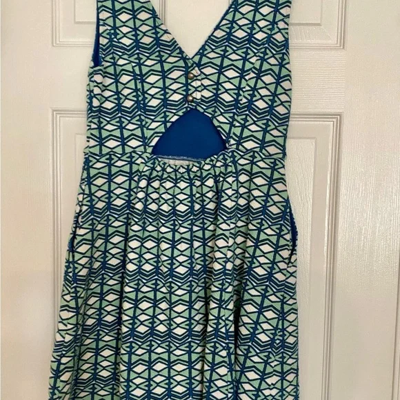 Anthropologie Maeve Blue Green White Geometric V Neck Sleeveless Dress Size 8P - Picture 2 of 10